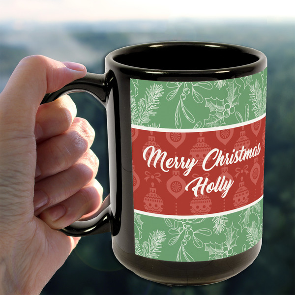 Christmas Holly 15oz. Black Mug - LIFESTYLE