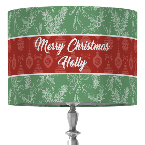 Custom Christmas Holly 16" Drum Lamp Shade - Fabric (Personalized)