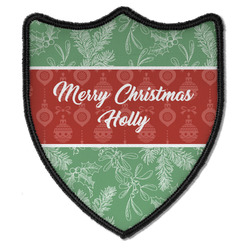 Christmas Holly Iron On Shield Patch B w/ Name or Text