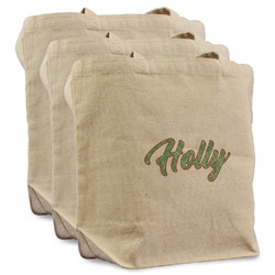 Christmas Holly Reusable Cotton Grocery Bags - Set of 3 (Personalized)