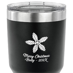 Christmas Holly 30 oz Stainless Steel Tumbler - Black - Single Sided (Personalized)