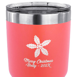 Christmas Holly 30 oz Stainless Steel Tumbler - Coral - Single Sided (Personalized)