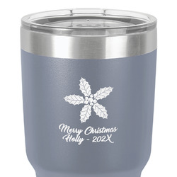 Christmas Holly 30 oz Stainless Steel Tumbler - Grey - Double-Sided (Personalized)