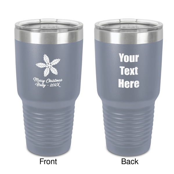 Custom Christmas Holly 30 oz Stainless Steel Tumbler - Grey - Double-Sided (Personalized)