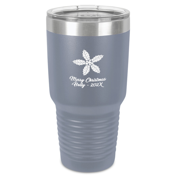 Custom Christmas Holly 30 oz Stainless Steel Tumbler - Grey - Single-Sided (Personalized)