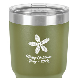 Christmas Holly 30 oz Stainless Steel Tumbler - Olive - Double-Sided (Personalized)