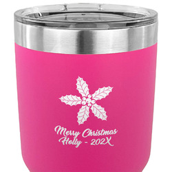 Christmas Holly 30 oz Stainless Steel Tumbler - Pink - Single Sided (Personalized)