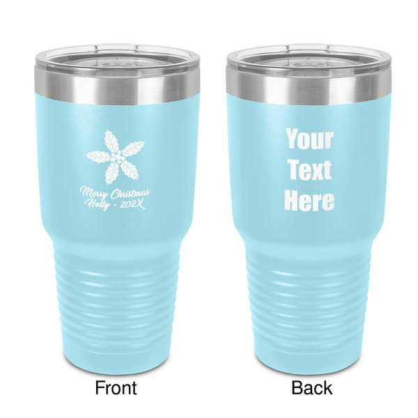 Custom Christmas Holly 30 oz Stainless Steel Tumbler - Teal - Double-Sided (Personalized)