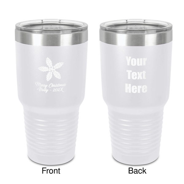 Custom Christmas Holly 30 oz Stainless Steel Tumbler - White - Double-Sided (Personalized)