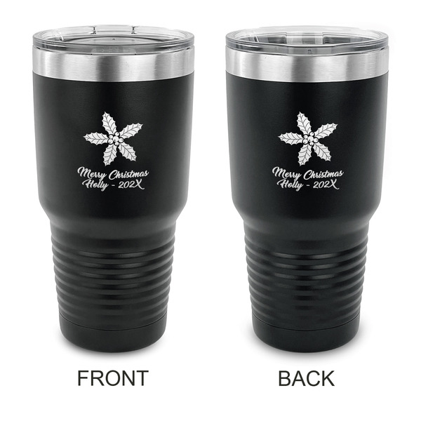 Custom Christmas Holly 30 oz Stainless Steel Tumbler - Black - Double Sided (Personalized)