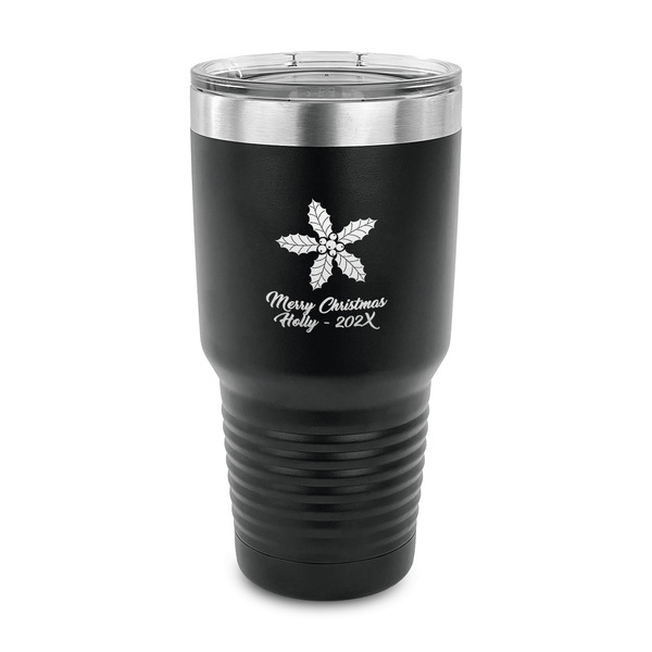 Custom Christmas Holly 30 oz Stainless Steel Tumbler - Black - Single Sided (Personalized)