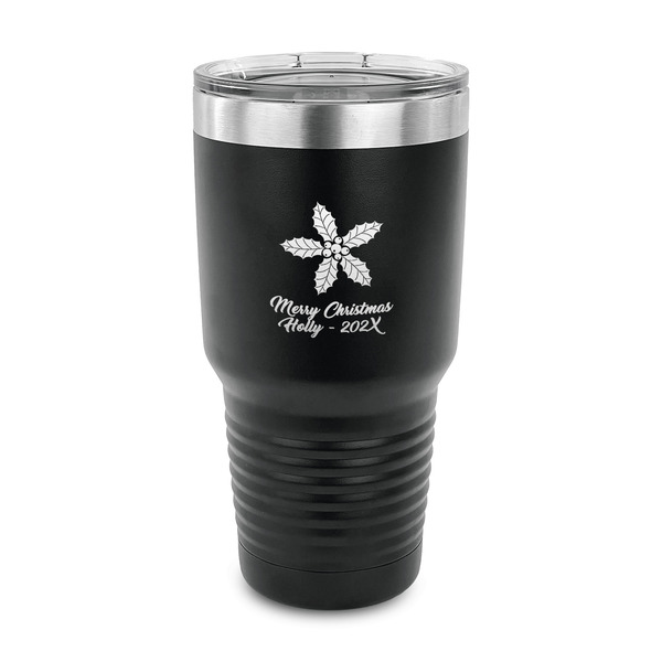 Christmas Holly 30 oz Stainless Steel Ringneck Tumblers - Black - FRONT