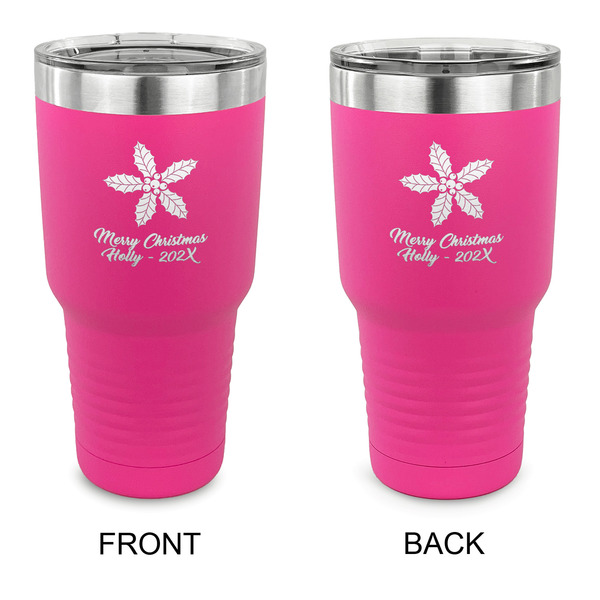 Custom Christmas Holly 30 oz Stainless Steel Tumbler - Pink - Double Sided (Personalized)