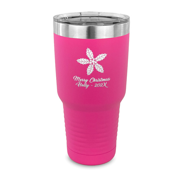 Custom Christmas Holly 30 oz Stainless Steel Tumbler - Pink - Single Sided (Personalized)