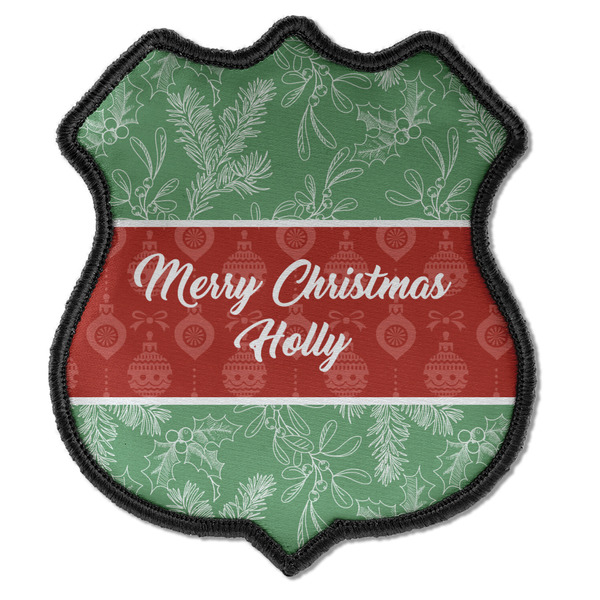 Custom Christmas Holly Iron On Shield Patch C w/ Name or Text