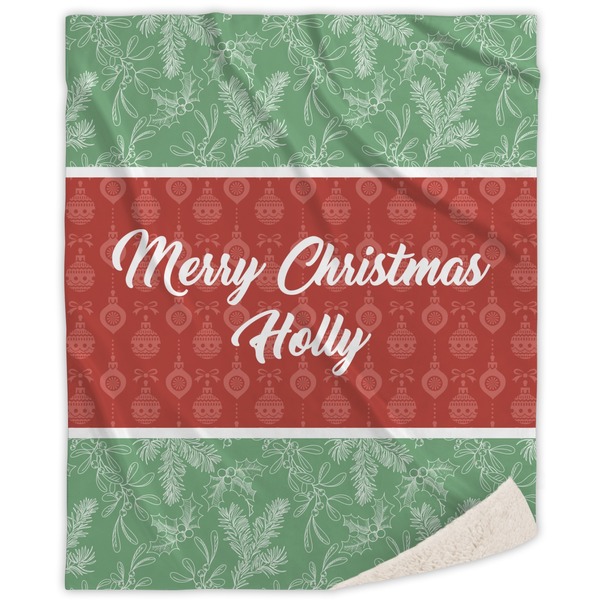 Custom Christmas Holly Sherpa Throw Blanket - 50"x60" (Personalized)