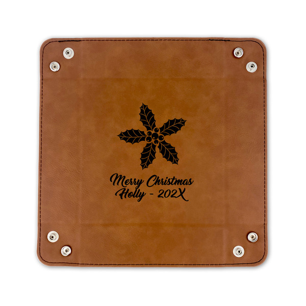 Christmas Holly 6" x 6" Leatherette Snap Up Tray - FLAT FRONT