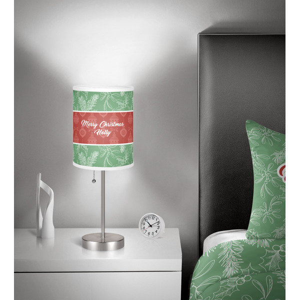 Christmas Holly 7 inch drum lamp shade - in room