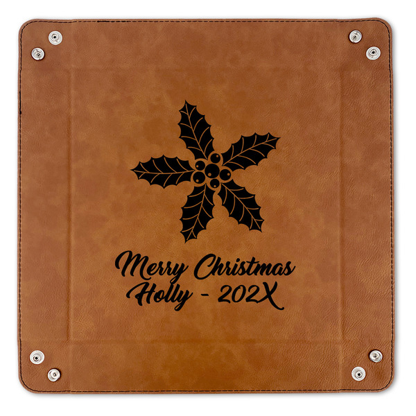 Christmas Holly 9" x 9" Leatherette Snap Up Tray - APPROVAL (FLAT)