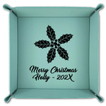 Christmas Holly Teal Faux Leather Valet Tray (Personalized)