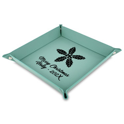 Christmas Holly 9" x 9" Teal Faux Leather Valet Tray (Personalized)