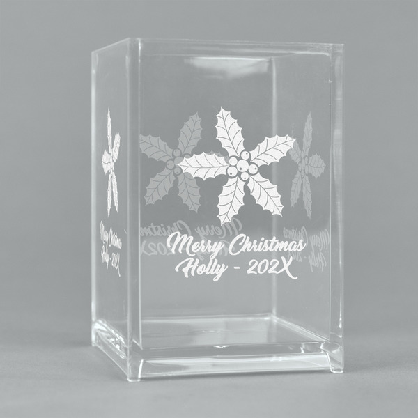 Custom Christmas Holly Acrylic Pen Holder (Personalized)