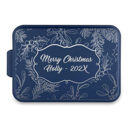 Christmas Holly Aluminum Baking Pan with Navy Lid (Personalized)