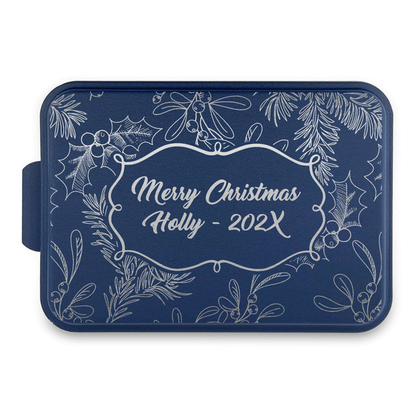 Custom Christmas Holly Aluminum Baking Pan with Navy Lid (Personalized)