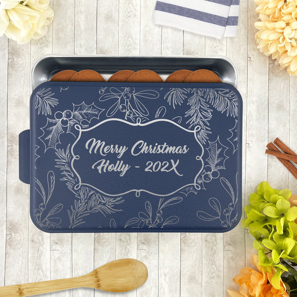 Christmas Holly Aluminum Baking Pan - Navy Lid - LIFESTYLE
