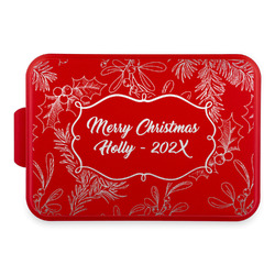 Christmas Holly Aluminum Baking Pan with Red Lid (Personalized)