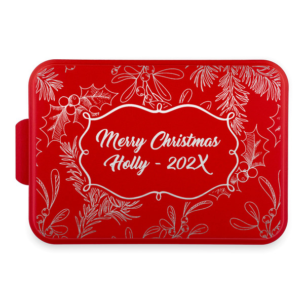 Custom Christmas Holly Aluminum Baking Pan with Red Lid (Personalized)