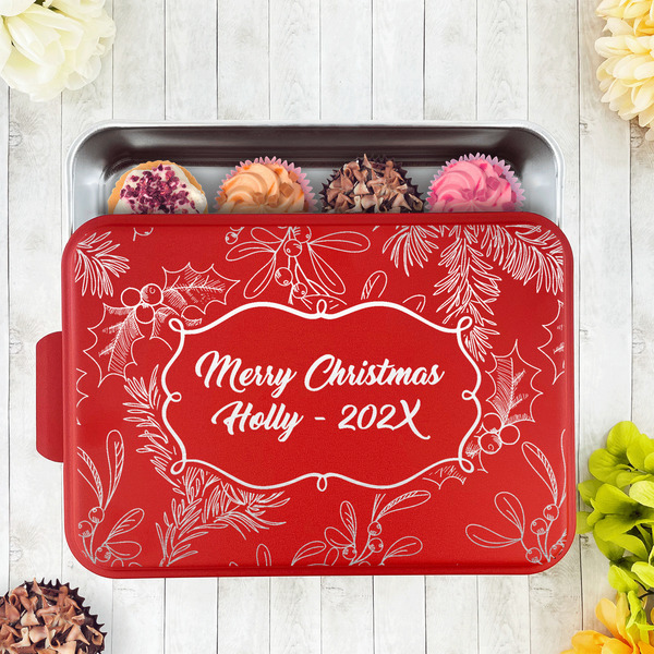 Christmas Holly Aluminum Baking Pan - Red Lid - LIFESTYLE