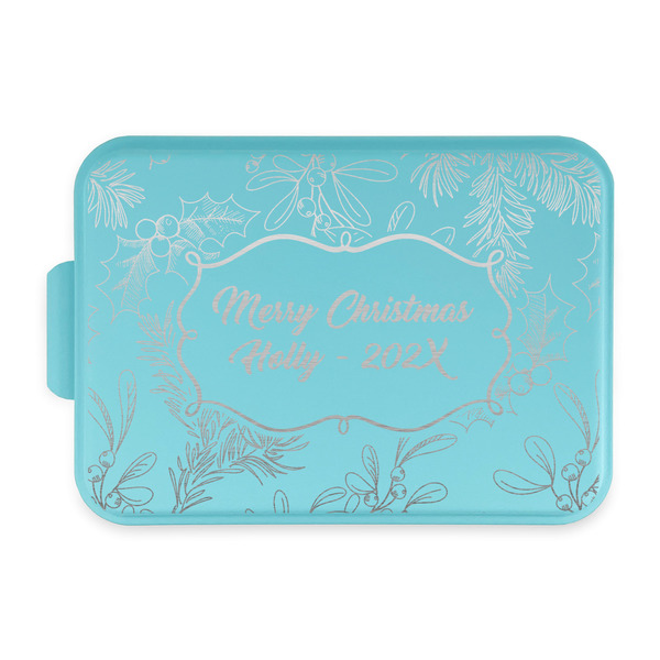 Custom Christmas Holly Aluminum Baking Pan with Teal Lid (Personalized)