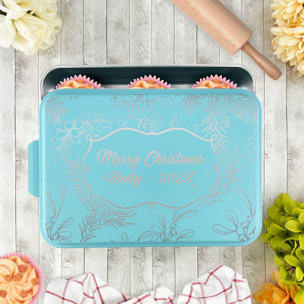 Christmas Holly Aluminum Baking Pan - Teal Lid - LIFESTYLE