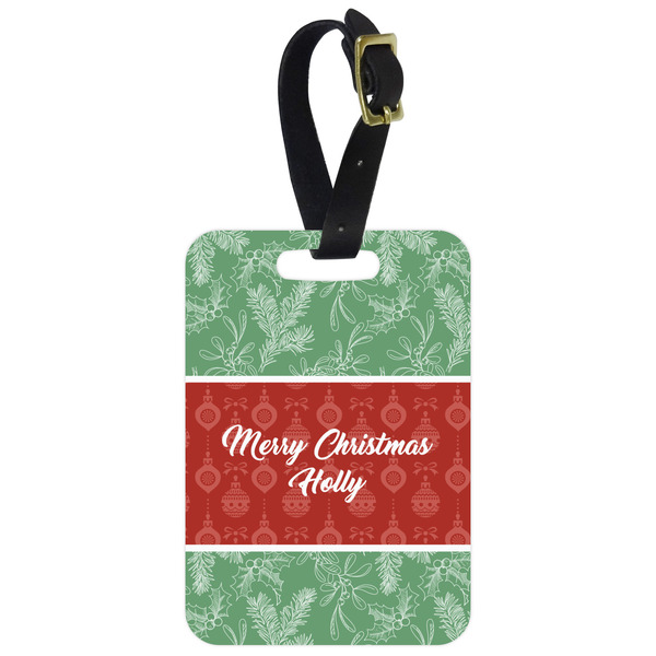 Custom Christmas Holly Metal Luggage Tag w/ Name or Text