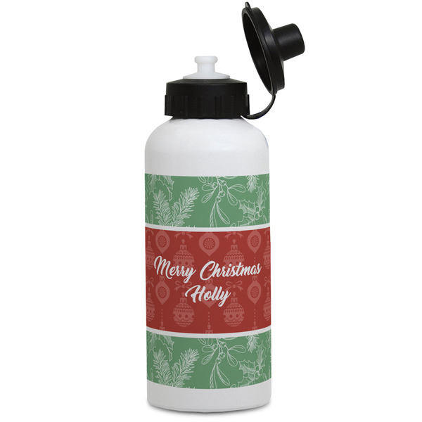 Custom Christmas Holly Water Bottles - Aluminum - 20 oz - White (Personalized)