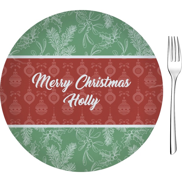 Custom Christmas Holly 8" Glass Appetizer / Dessert Plates - Single or Set (Personalized)