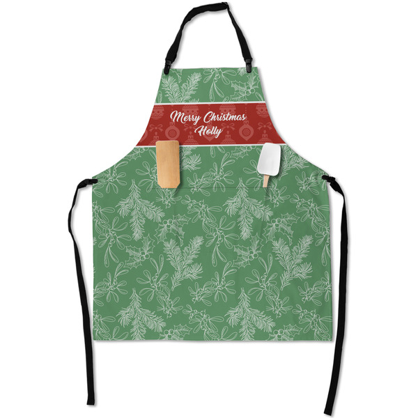 Custom Christmas Holly Apron With Pockets w/ Name or Text
