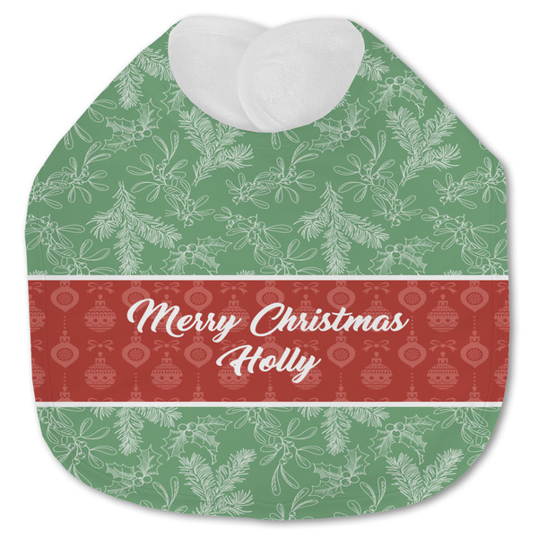 Custom Christmas Holly Jersey Knit Baby Bib w/ Name or Text