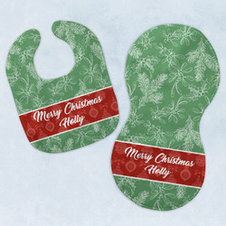 Christmas Holly Baby Bib & Burp Set w/ Name or Text