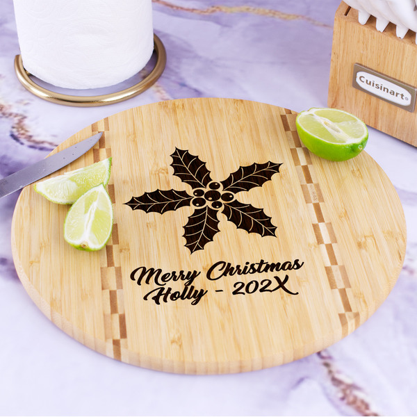 Christmas Holly Bamboo Cutting Board - In Context