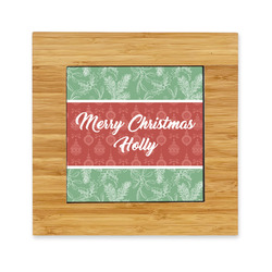 Christmas Holly Bamboo Trivet with Ceramic Tile Insert (Personalized)