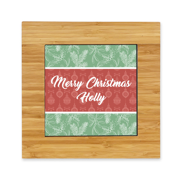 Custom Christmas Holly Bamboo Trivet with Ceramic Tile Insert (Personalized)