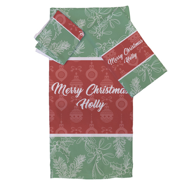 Custom Christmas Holly Bath Towel Set - 3 Pcs (Personalized)