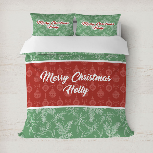 Custom Christmas Holly Duvet Cover Set - Full / Queen (Personalized)
