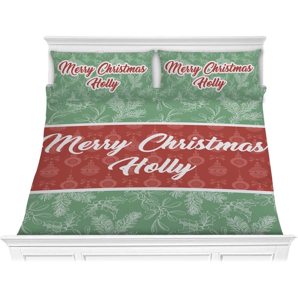 Custom Christmas Holly Comforter Set - King (Personalized)