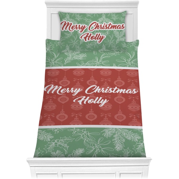 Custom Christmas Holly Comforter Set - Twin (Personalized)