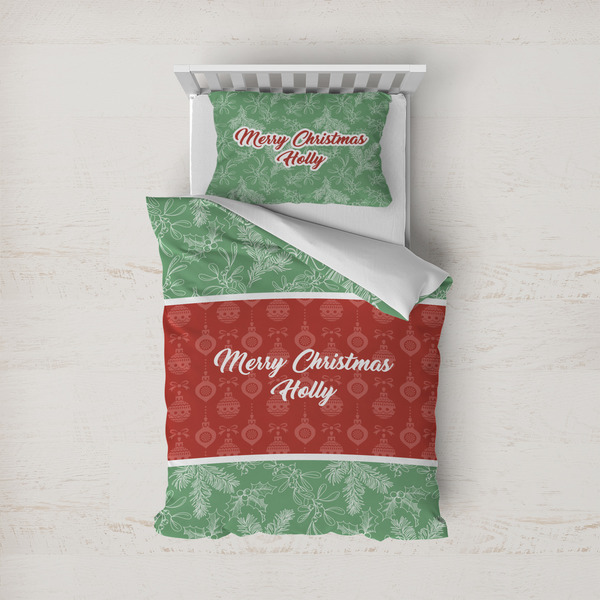 Custom Christmas Holly Duvet Cover Set - Twin (Personalized)