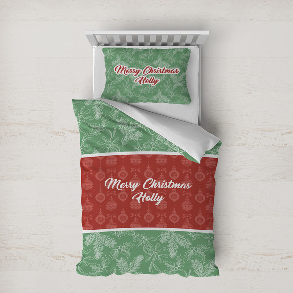 Custom Christmas Holly Duvet Cover Set - Twin XL (Personalized)