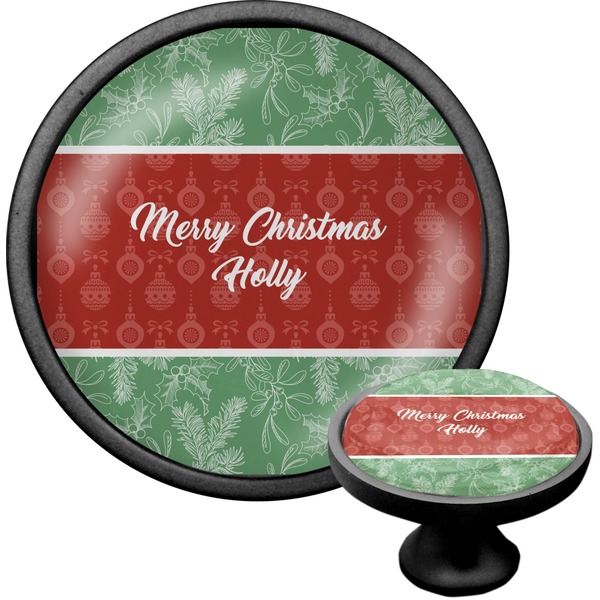 Custom Christmas Holly Cabinet Knob (Black) (Personalized)